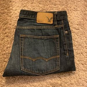 American Eagle Mens Relaxed Straight Jeans Dark Wash